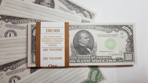 Bloc-notes de faux billets de 1000 dollars américains