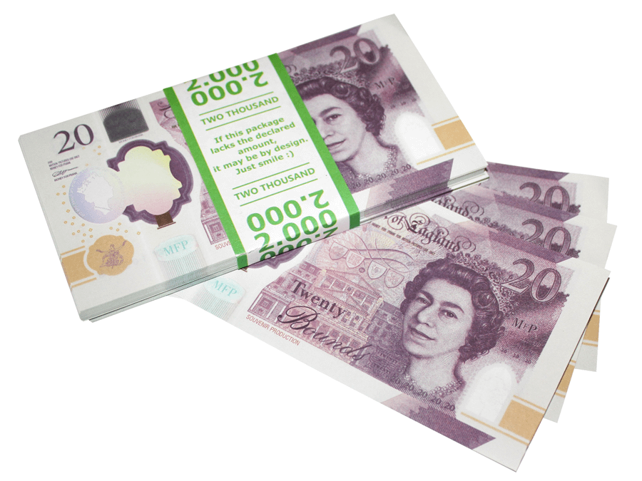 NOUVELLE 20 livres sterling pile de 100 faux billets