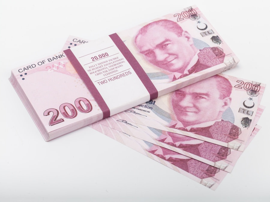 200 lire turque pile de 100 faux billets