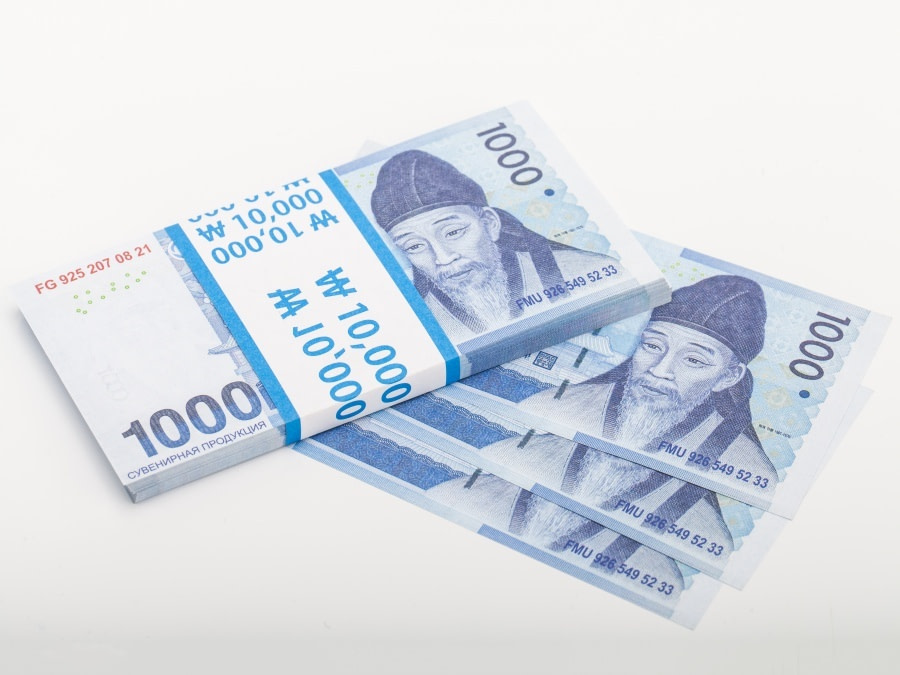 1000 won sud-coréens pile de 100 faux billets