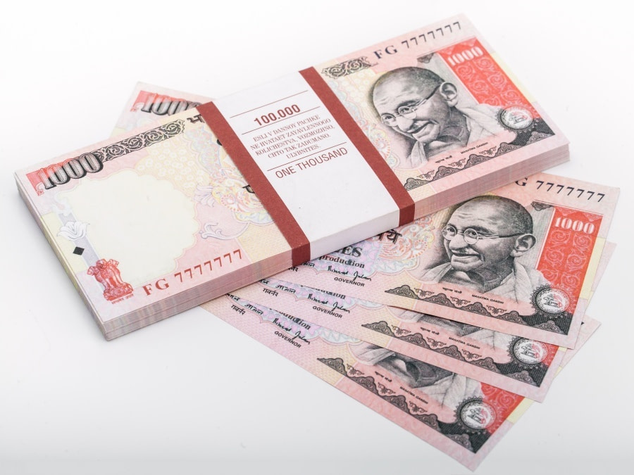 1000 roupies indiennes pile de 100 faux billets