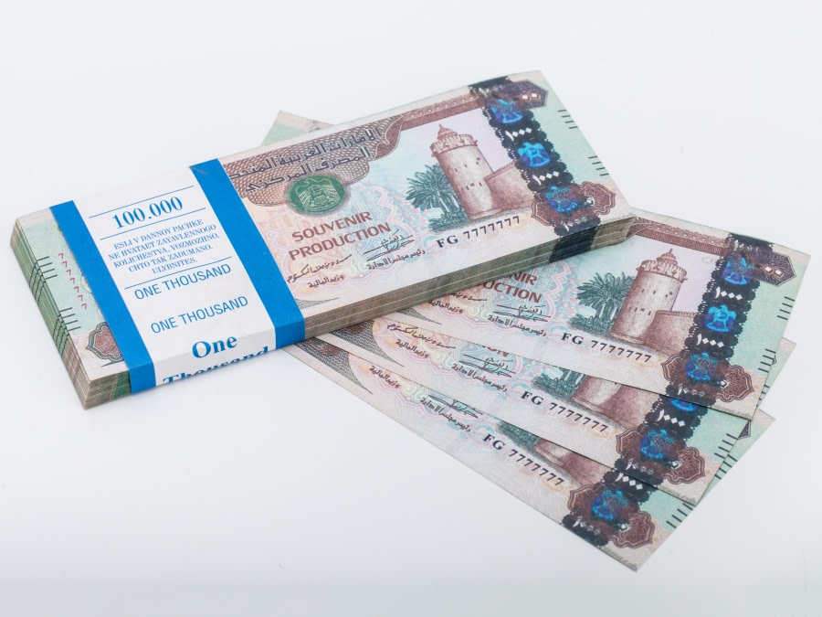 1000 dirhams arabes pile de 100 faux billets