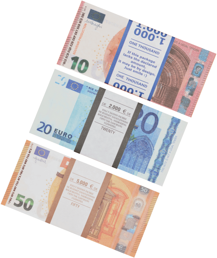 Kit de faux billets 10, 20, 50 euros