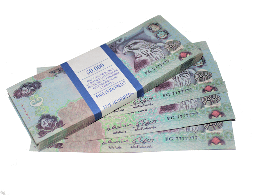 500 dirhams arabes pile de 100 faux billets
