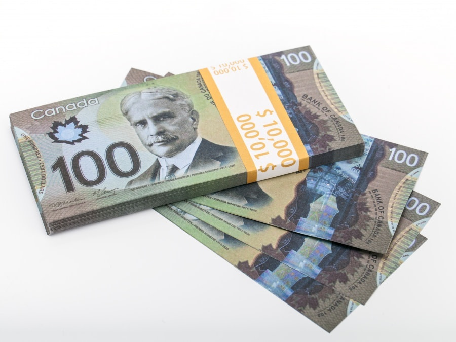 100 dollars canadiens pile de 100 faux billets