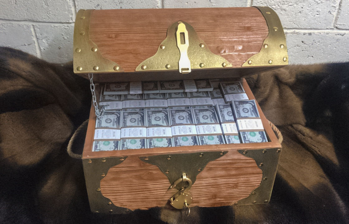 1000 Dollars américains faux billets Coffre de pirate