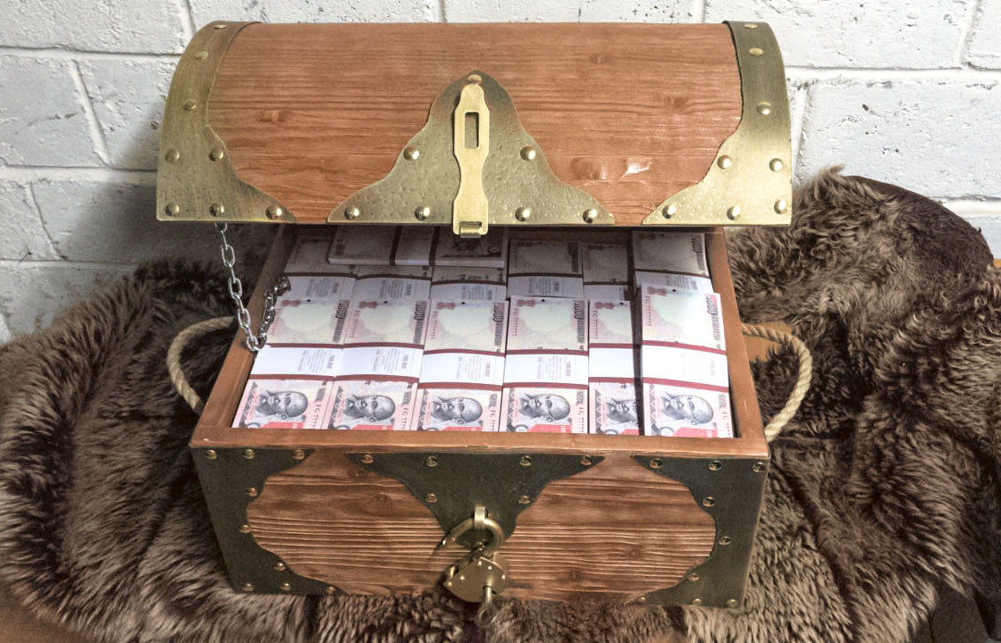 1000 roupies indiennes Coffre de pirate d’argent faux